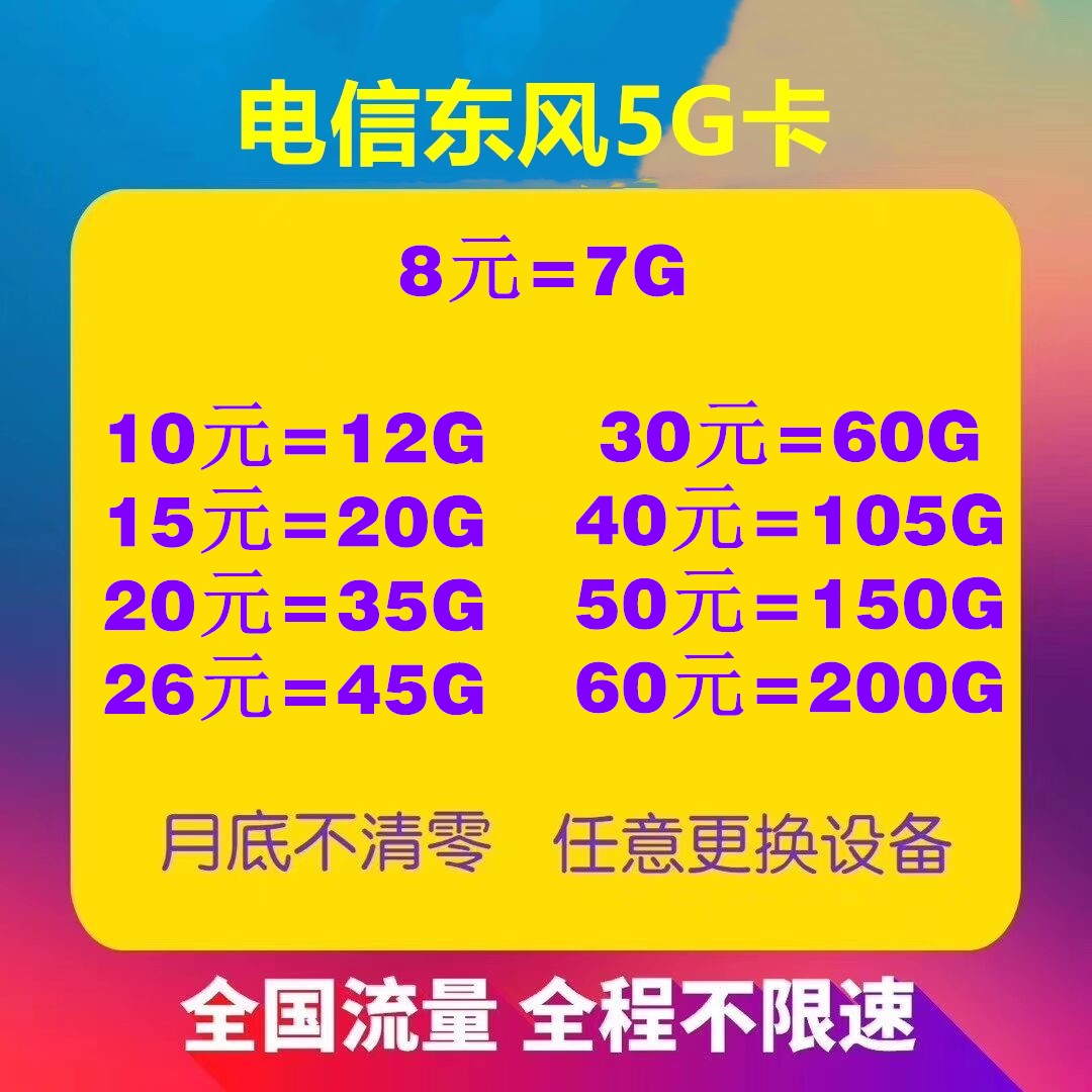 电信东风5G套餐卡 稳定一年 0售后 