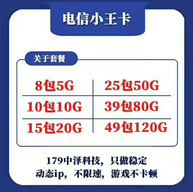 179中泽电信小王卡联通极速卡