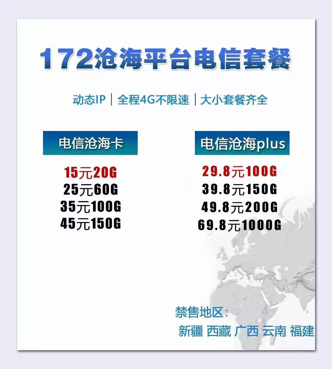 172沧海电信卡 双套餐